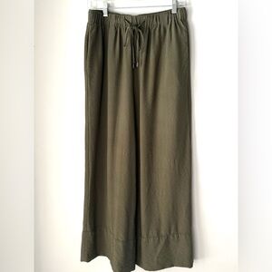 Adriana Papell wide leg olive green boho chic tie waist flowy pants wide hem